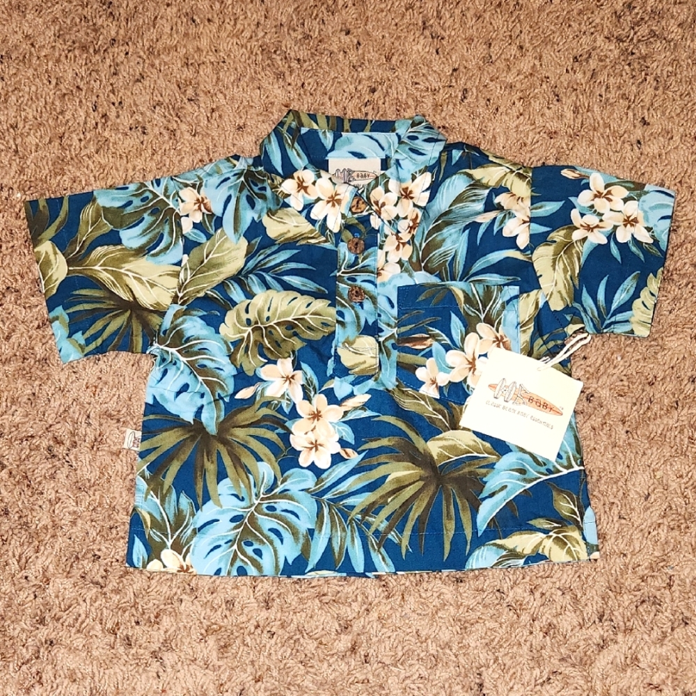NWT- HB Baby - Infant Mock Hawaiian Shirt - Tropical Blue Pattern - Size 12M